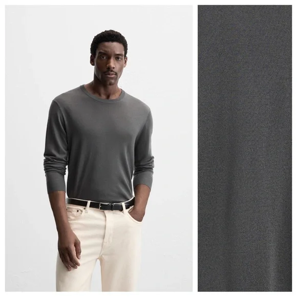 NWT. Zara Gray Loose-Fitting Sweater made of Mercerized Wool. Size XL.